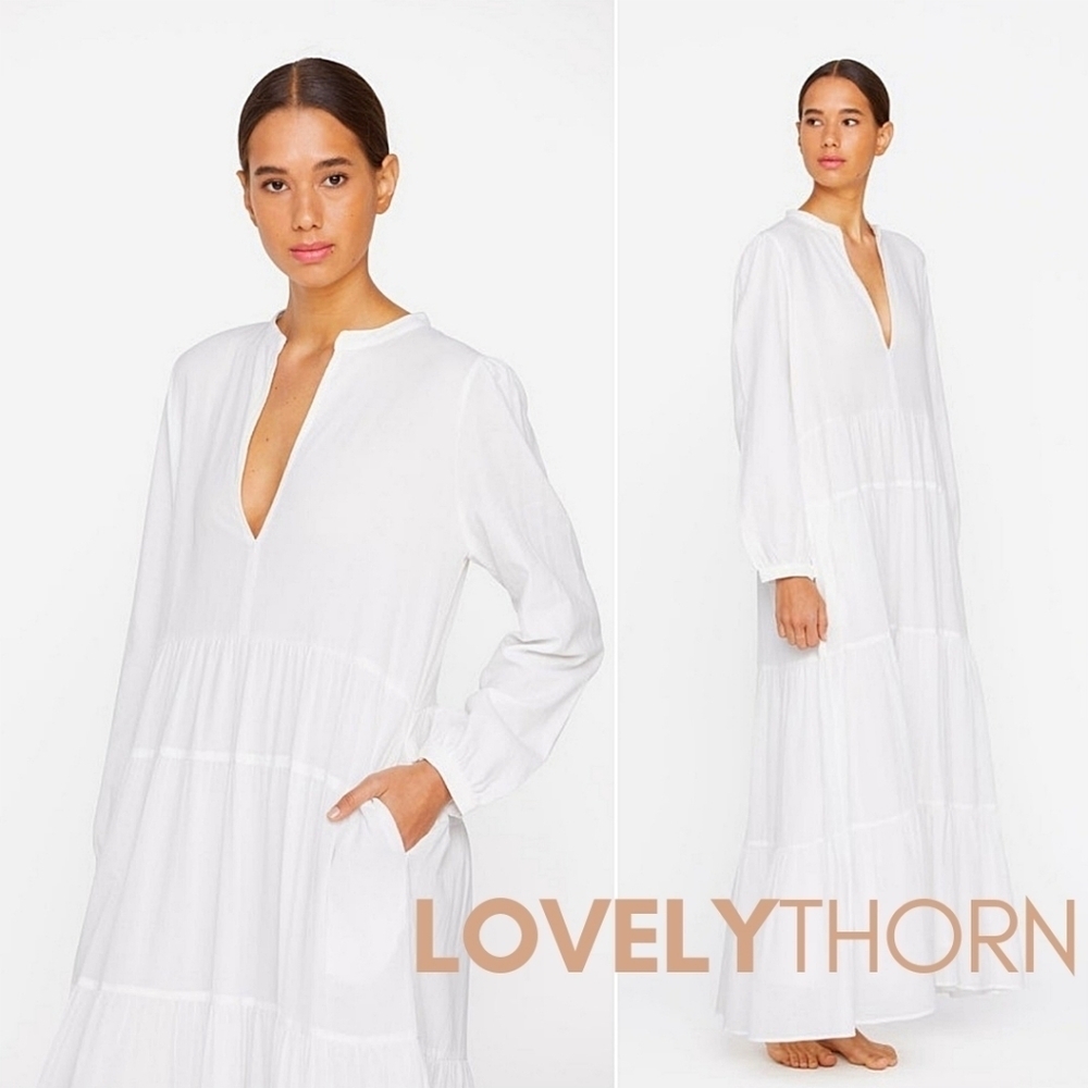 MIKOH // ltd ed resort '23 paris mock collar plunge tiered voluminous maxi dress